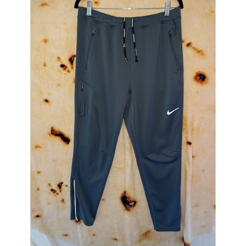 Nike Running Pants Mens Large Gray Dri-FIT Joggers Zipper Pockets 547839